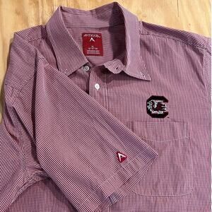 Antigua South Carolina Gamecocks Gingham Short Sleeve Button Down Mens XL Garnet